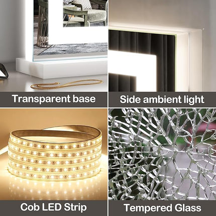 FENNIO Large Vanity Mirror with Lights，32" x 22"Lighted Makeup Mirror, Large Makeup Mirror with Lights, Touch Sensor with Dimmable 3 Modes， Vanity Mirror Square White