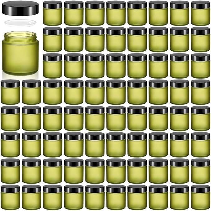 Norme 96 Pcs 4 oz Glass Jars with Lids Leakproof Round Airtight Empty Cosmetic Jars with Inner Liners Lid for Storing Lotions Powder Ointments Candle Making Tins (Pea Green)