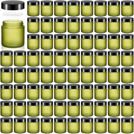 Norme 96 Pcs 4 oz Glass Jars with Lids Leakproof Round Airtight Empty Cosmetic Jars with Inner Liners Lid for Storing Lotions Powder Ointments Candle Making Tins (Pea Green)