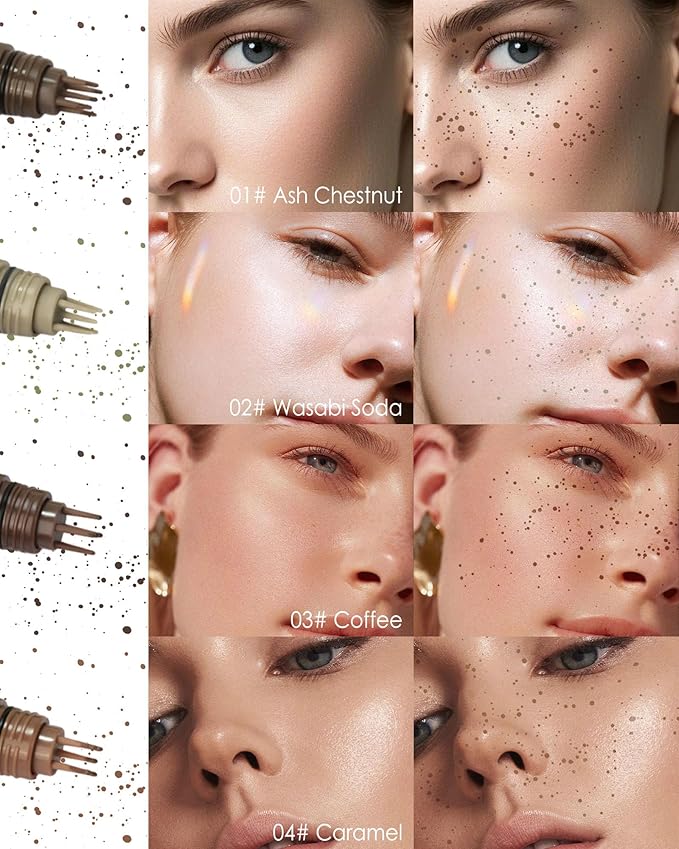 Freckle Stamp Cushion, Vivid Natural Faux Freckles Pen, Long Lasting Waterproof Quick Dry Lifelike Fake Freckle Stamp Pencil, Get Sun-kissed Stars Makeup in One Press, Makeup Gift for Women Girl-02
