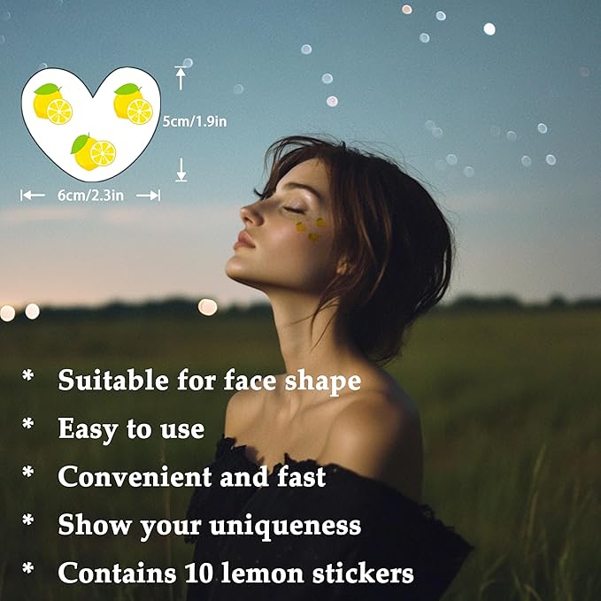 10pcs Lemon Face Makeup Patches, Waterproof Temporary Fruit Tattoos for Women