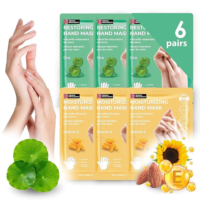 Innerest Original Derma Beauty Hand Mask 6 Pairs Restoring Cica + Vitamin E Hand Care, Hydrating Gloves (Assort #1) Nail Care Essential, Moisturizing Soothing Gloves, Handskin Rejuvenation Repair