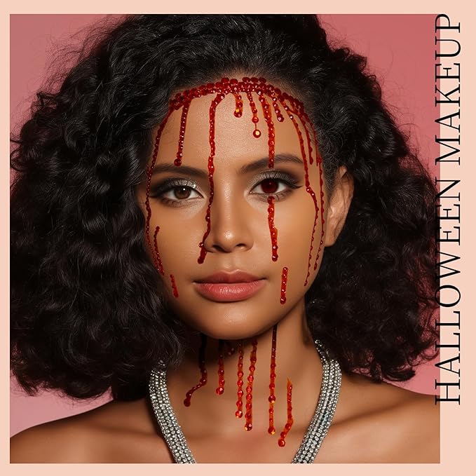 Teenitor Red and Black Face Gems Black Face Rhinestone Makeup Festival Face Jewels Red Stick On Gems, Self-Adhesive Rhinestone Set for Halloween Makeup