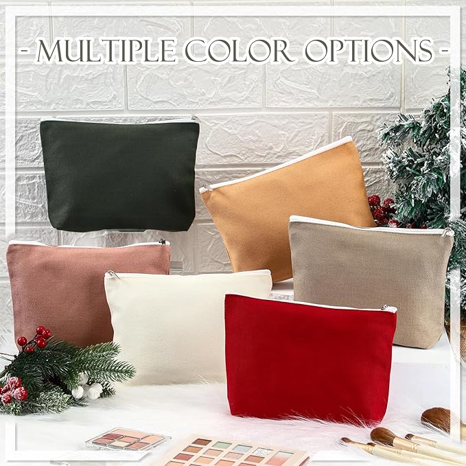 Reginary 10 Pcs Canvas Makeup Bags Bulk for Women Blank DIY Pencil Pouch Travel Toiletry Cosmetics Bags Gift for Christmas Breast Cancer Awareness Thanksgiving Wedding Nurses Teacher(Macaron Color)