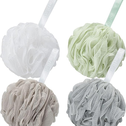 AmazerBath Loofah Sponge 75g/Piece, Exfoliating Bath Sponge Body Scrubber - Loofa Set of 4 Neutral Colors (Large)