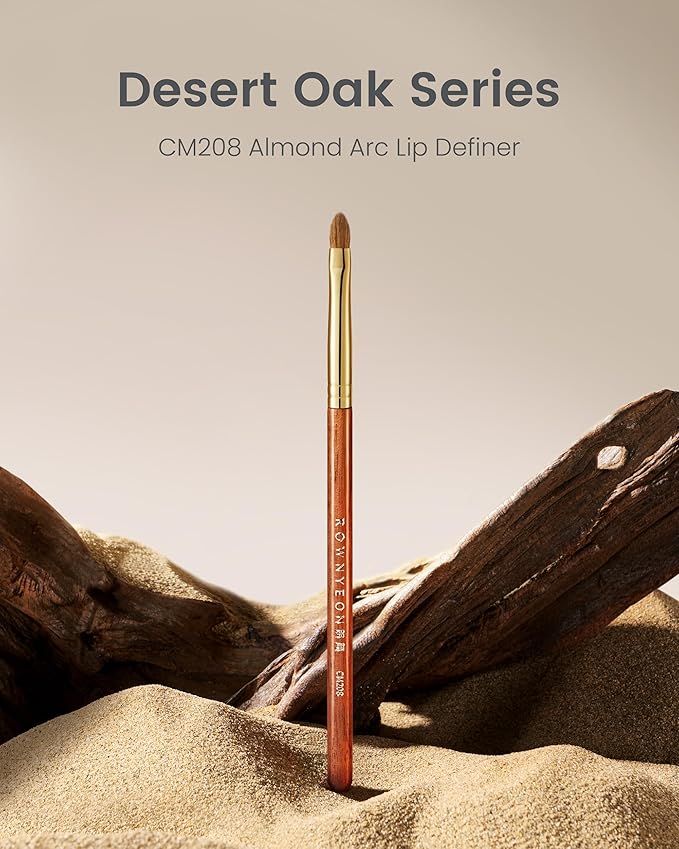 Desert Oak Series Almond Arc Lip Definer - Premium Weasel Hair for Precise Lip Lining & Blending, Luxury Bubinga Handle (CM 208)