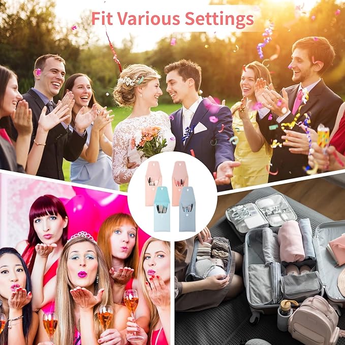 16 Pack Travel Brush Sets 8-Piece Mini Synthetic Fiber Cosmetic Brushes with Bag, 4 Colors- Bridesmaid Present & Bachelorette Party Favor