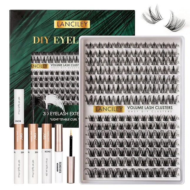 Lash Clusters 154pcs Lashes 10-18mm Eyelash Clusters Kit Natural Eyelashes DIY Cluster Eyelash Extensions Thin Band Cluster Lashes False Eyelashes Lash Extension Kit wth Bond & Seal & Remover-M34+M31