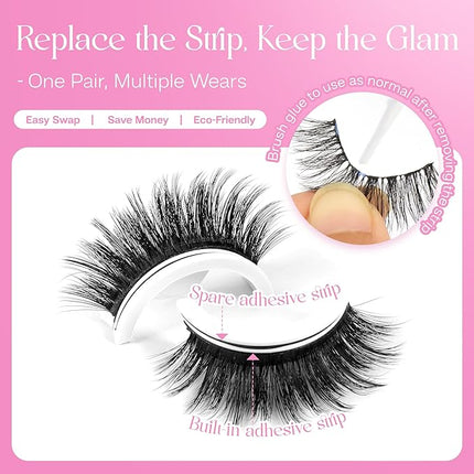 CALAILIS Self Adhesive Eyelashes 5 Pairs Natural Look Press On Lashes No Glue Need Eyelashes Reusable Wispy Self-adhesive False Lashes with Replacement Adhesive Strips (B814)