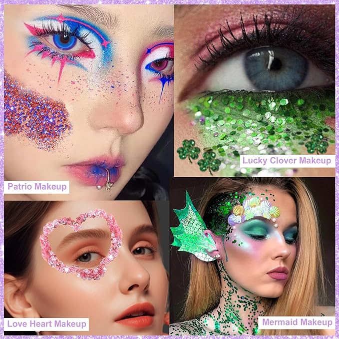 Yosca Body Glitter Gel, 30ML Green St. Patrick's Day Mermaid Face Glitter, Hair Chunky Glitter Sequins for St. Patrick's Day Coachella Christmas Stage Themed Makeup Rave Accessories - Lucky Dating