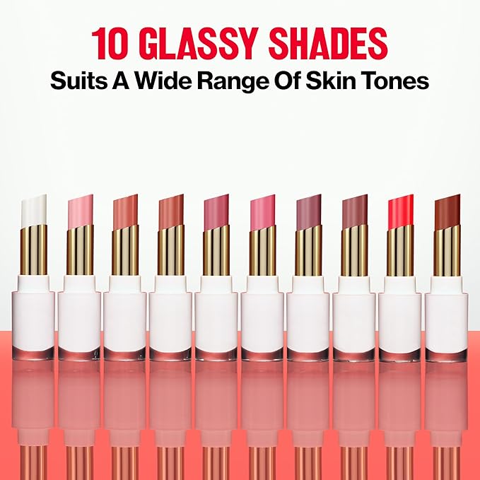 REVLON Super Lustrous Glass Shine Balm, Hydrating Tinted Lipstick, Sheer, Glossy Shiny Finish, 004 Nude Illuminator, 0.11 oz