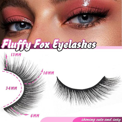 Veleasha Fox Eye Lashes L Curl Fluffy False Eyelashes 5 Pairs Pack Bratz Cat Eye Lashes Wispy & Lightweight Fake Eyelashes for Doll Eyes Makeup (Foxy 04)