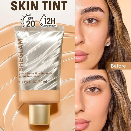 SHEGLAM Dew & Done Skin Tint with SPF20 Light-medium Coverage Foundation Evens Skin Tone-Nude