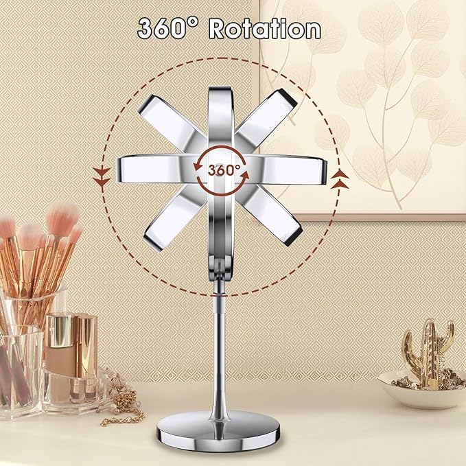 MILPROX 8 Inch Makeup Mirror with 10X Magnification & 3 Color Lights, Adjustable Brightness & Height, Rechargeable Double Sided 1X 10X Magnifying Mirror, Lighted Makeup Mirror Touch Sensor - Silver