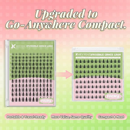 KEYYOU Fairy Lash Clusters 96Pcs D Curl Manga Lash Extension Eyelash Extension Wispy Natural Invisible Band Lash with Waterproof DIY Lash Extension at Home(Fairy-D-10MM)