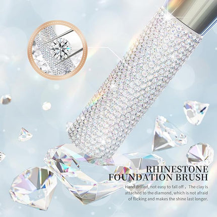 DUcare Rhinestone Foundation brush Diamond Bling Makeup Tanning Brush Flat Top Kabuki Brush, Synthetic Professional Liquid Blending Mineral Powder Makeup Tools