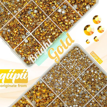 qiipii Golden Resin Rhinestones w B7000 Jewelry Glue for Bedazzling Crafting 2mm 3mm 4mm 5mm 6mm Flatback Jelly Stones Diamonds Gems Bedazzler Kit for Nails Face Eyes Makeup Tumblers Beauty DIY Crafts