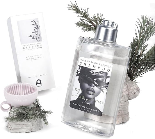 Makeup Brush Cleaner with Silicone Mat, Tea Tree Oil, Shampoo for Sponges & Puffs, Deep Cleaning, Antibacterial, Conditions Bristles, Gentle, Vegan & Cruelty-Free, 6.76 fl.oz