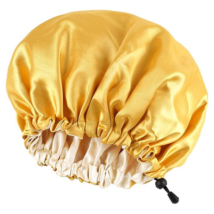 CHORHA Satin Sleep Cap, Double-Sided Adjustable Bonnet Cap (Yellow)