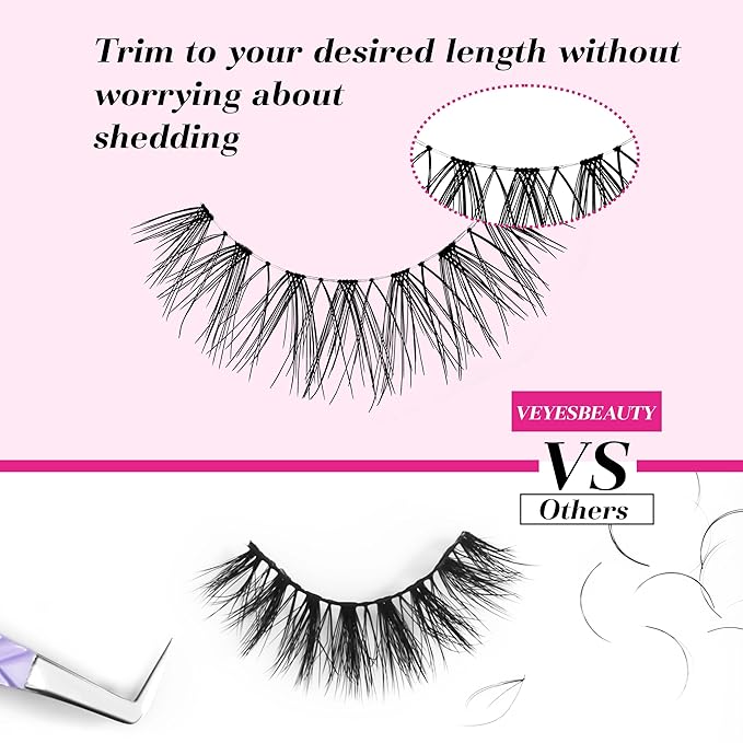 VEYESBEAUTY False Eyelashes Wispy Lashes Lightweight Natural Look Fluffy 3D Layered Volume Faux Mink Thin & Invisible Band Feyra Lashes, Comfortable and Reusable, 5 Pairs
