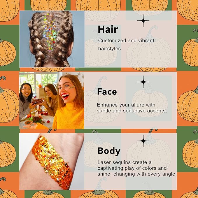 Thanksgiving Fall Glitter Gel for Body, Face, Hair and Lip, Color Changing Glitter Gel Under Light (Thanksgiving)