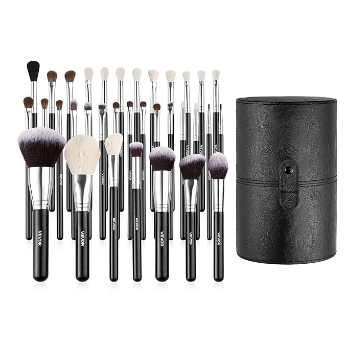 VEVOR 34-Piece Makeup Brush Set, Professional Makeup Brushes Kit for Foundation Blending Eyeshadow Concealer Blush - with Soft Bristles, Ergonomic Wood Handle, Travel-Friendly Case Included
