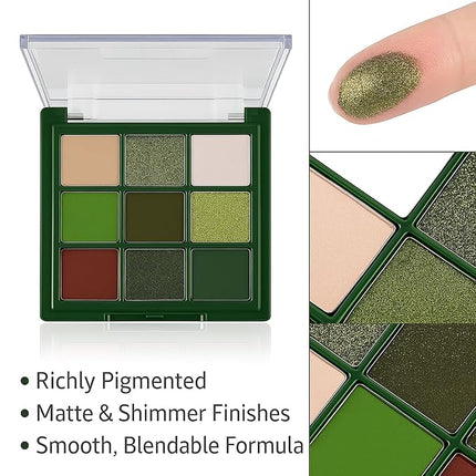 K'APEINE Dark Green Eyeshadow, 9 Colors Smoky Eyeshadow Palette Matte Glitter Eye Shadow Pigmented Eye Makeup Palette Goth Eyeshade Kit for Rave Parties, Music Festival, Stage Performance, Christmas