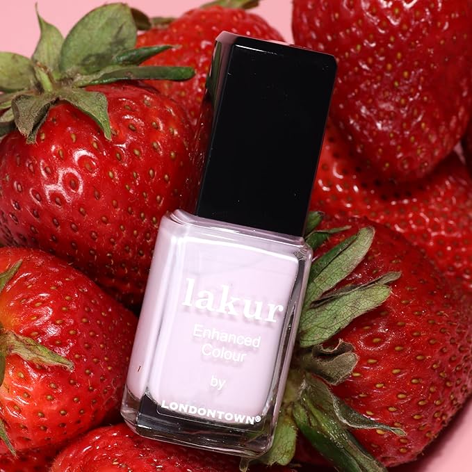 LONDONTOWN lakur Nail Polish - Chip-Resistant, Non-Toxic, Conditions & Hydrates Nails | Glossy Milky Pink, Strawberry Milk, .40 fl oz