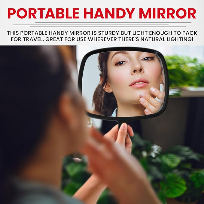 MIRRORVANA Hand Mirror with Ergonomic Handle - Handheld Mirror for Makeup, Home Haircuts, Dental and Barber Use, 8” x 11” (Black)