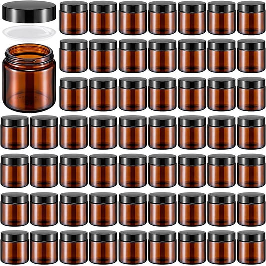 Norme 96 Pcs 4 oz Glass Jars with Lids Leakproof Round Airtight Empty Cosmetic Jars with Inner Liners Lid for Storing Lotions Powder Ointments Candle Making Tins (Black,Amber)