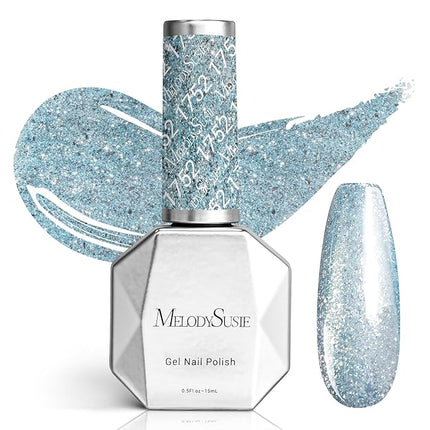 MelodySusie Snowflake Blue Glitter Gel Polish,0.5fl oz Nails Soak Off UV LED Lake Blue Shimmer Sparkle Gel Polish Gift for Women Nail Art Manicure Salon DIY Nail Design Decoration at Home-1752