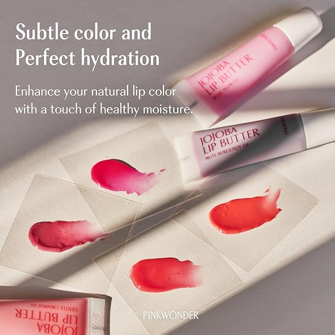 PINKWONDER Jojoba Lip Butter (03 Rose Plum) | Hydrating Lip Balm with Organic Jojoba Oil | Non-Sticky Lip Gloss for Dark Lips | Korean Lip Balm