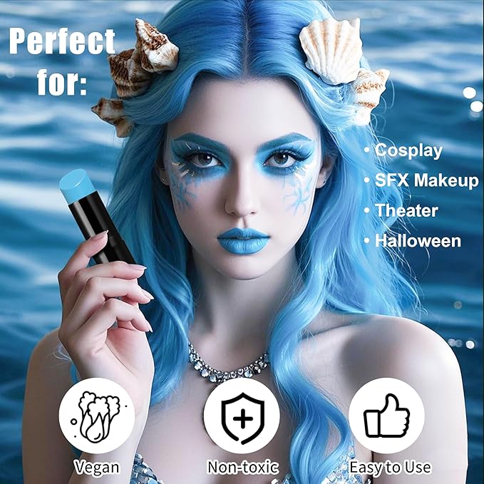 Cream-Blendable Light Blue Face Paint Stick, Portable Eye Black Stick for Sports, Full-coverage Cream Face Paint for Halloween Cosplay SFX Corpse Bride Sally Makeup Costume Parties