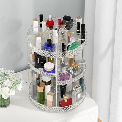 360 Degree Rotating Makeup Organizer, Extra Large Capacity Organizador De Maquillaje, Removable 7 Layers Lipstick Organizer Cosmetic Storage Cases Perfume Organizer for Vanity (Glitter)