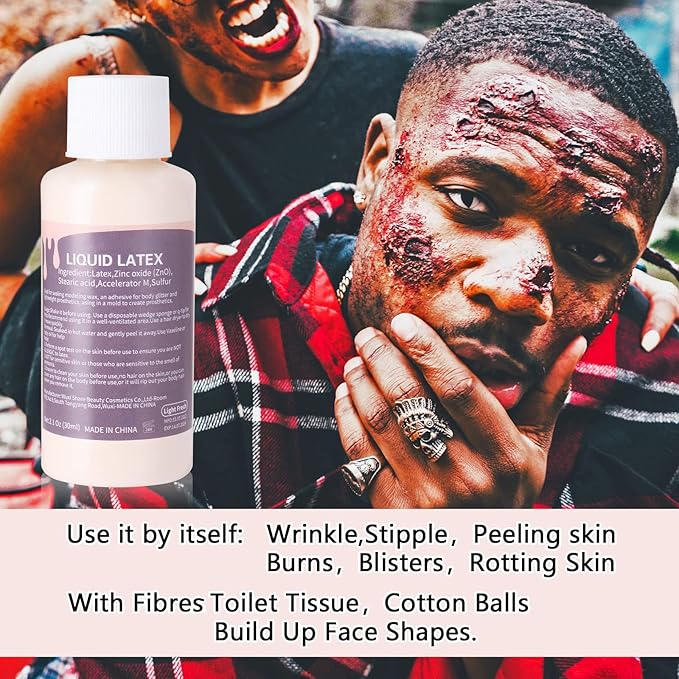 Mysense Liquid Latex Scar Wax SFX Makeup Kit for Fake Scars Wounds Burns Clown Zombie With 6 Color Wheel Face Body Paint Stage Blood Coagulated Blood Gel and Spatula Sponges Q-tips