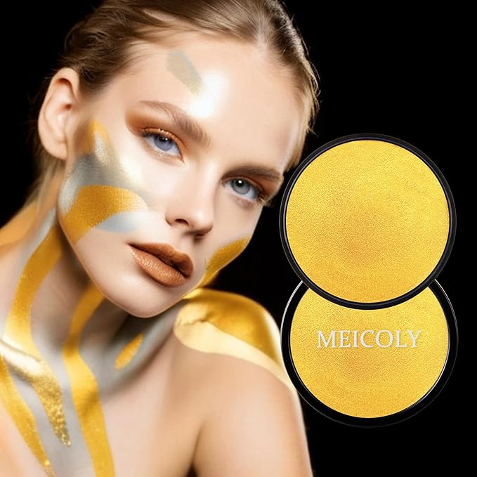 MEICOLY Gold Face Body Paint,Water Based Washable Body Paint,Face Paint for Kids and Adults,Professional Golden Face Painting for Halloween SFX Special Effects Cosplay Makeup