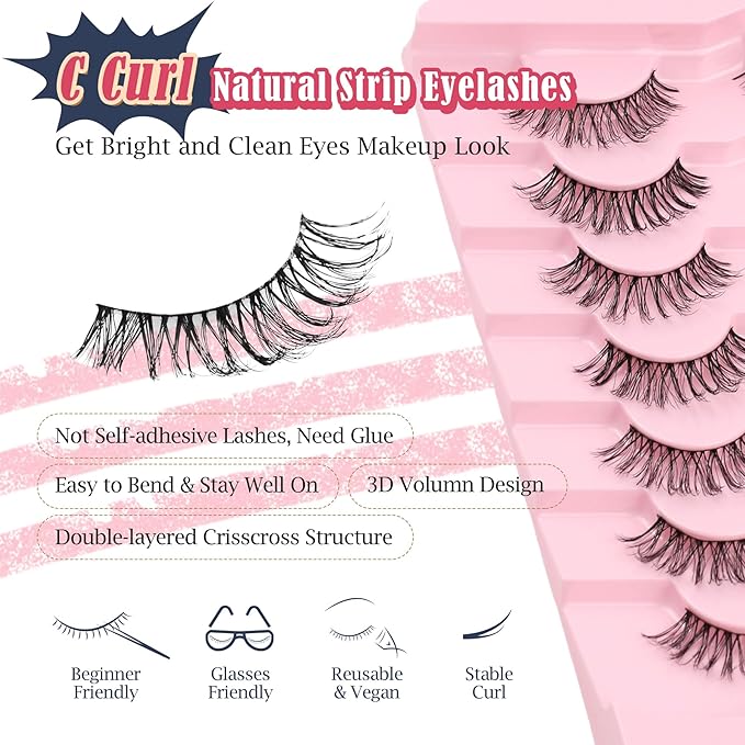 Wispy Cat Eye Lashes Natural Look Short Eyelashes C Curl Eye Lash Pack Siligli