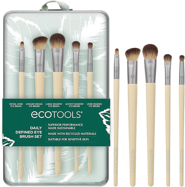 EcoTools Daily Defined Eye Brush Kit, Makeup Brushes For Liquid, Powder, & Cream Eyeshadow & Eyeliner Application, Eco-Friendly Eye Brushes, Synthetic Hair, Cruelty Free, 5 Piece Set