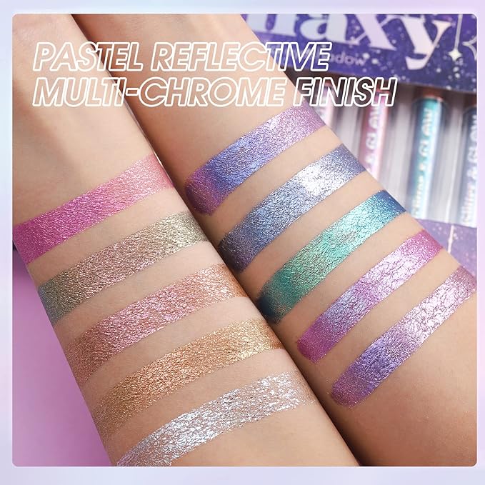 BestLand Liquid Glitter Eyeshadow Set, Multichrome Glitter Shimmer Eye Looks Waterproof Long Lasting Quick-Drying Sparkling Eye Shadow Liquid Highlighter Christmas Makeup Kits (Magic Color)