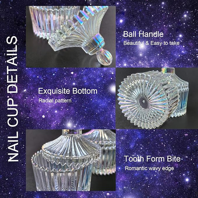 Monomer Dish, CORFULRA Dappen Dish for Acrylic Powder, Large Nail Cup for Nail Monomer Liquid, Glass Cup for Acrylic Nail Brush, Acetone Nail Polish Remover Holder. Rainbow