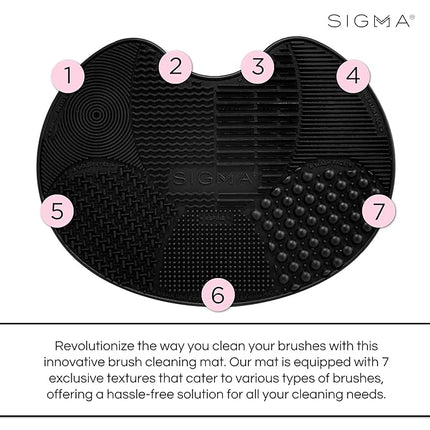 Sigma Beauty Makeup Brush Cleaner Mat – Sigma Spa Express Silicone Makeup Brush Cleaning Mat with Suction Cups for Cleaning Makeup Brushes, Compact Design Fit for Any Travel Makeup Kit (Black)