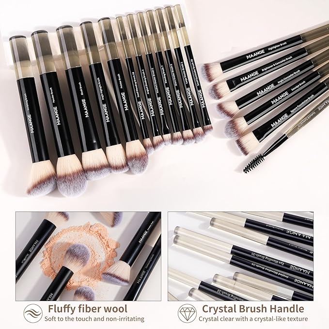 MAANGE 18 Pcs Makeup Brushes with Laser Bag, Premium Synthetic Makeup Brush Set Professional Makeup Tools Eyeshadow Eyebrow Foundation Blush Concealer Face Powder Blending Brushes Kit-Black