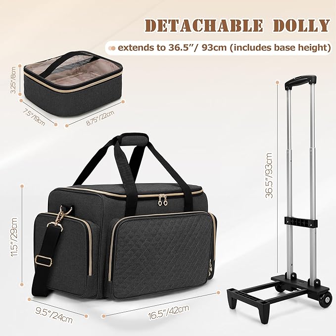 LUXJA Rolling Makeup Case with 3 Removable Pouches and 1 Makeup Brush Bag, Large Makeup Bag Cosmetic Bag with Detachable Dolly (Patented), Black