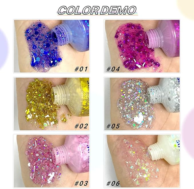 Silver Hair Glitter,Sparkling Neon Outfit Party Holographic Sequins Paint Body Glitter Gel Makeup.(05# Silver)