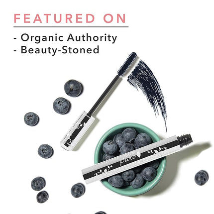 100% PURE Ultra Lengthening Mascara Dramatic Intense Volume & Length Natural Fruit Pigmented Voluminous Eyelash Makeup No Clumping, Smudging or Flaking - Vegan, Blueberry Color - 0.35 oz