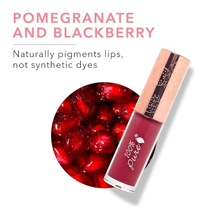 100% PURE Lip Gloss (Fruit Pigmented), Pomegranate Wine, High Shine, Moisturizing, Natural Lip Gloss, Sheer Finish, Tinted Lip Gloss w/Cocoa Butter, Vitamin E (Medium Berry Red Color) - 0.14 Fl Oz