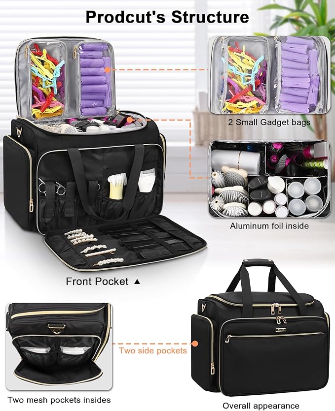 MONSTINA Professional Hairstylist Traveling Bag with Two Detachable Small Bags,Hairdressing Bag Makeup Salon Organizer Bag
