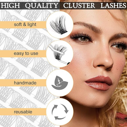 QUEWEL Lash Clusters 72 Pcs Wide Stem Individual Cluster Lashes C/D Curl 8-18mm DIY Eyelash Extension False Eyelashes Natural&Mega Styles Soft for Personal Makeup Use at Home (Mega-D-MIX12-18)
