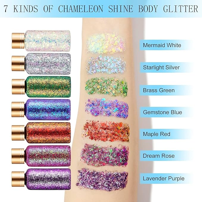 Cute Pink Face Body Hair Glitter Gel for Singer Concert Die-Hard Fans Makeup Accessories, Long Lasting Holographic Chunky Mermaid Sequin Sparkling Glitter Paint Makeup for Women Kids, 1oz
