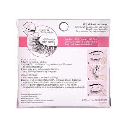 KISS Lash Couture LuXtensions Collection False Eyelashes, Flat Lash Technology, Super Slim Lash Band, Real Lash Extension Fibers, Reusable, Style ‘Cashmere’, 14mm, 1 Pair Strip Lashes